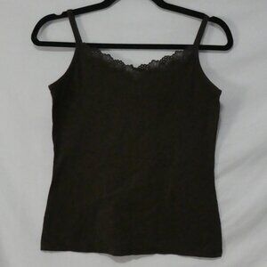 ANN TAYLOR  Brown Lace Trim Cami Y2K Minimalist Layering Tank - Size Small